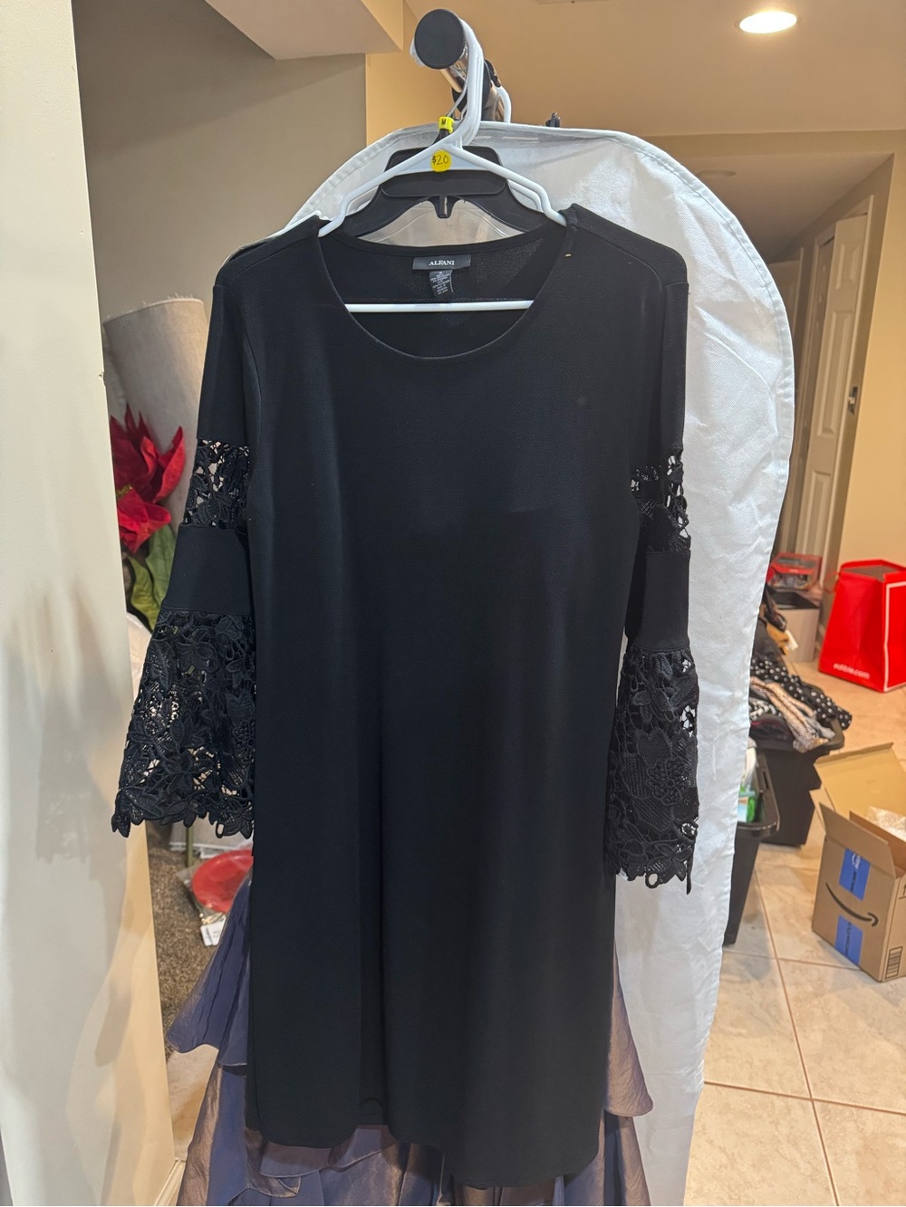 Alfani Black Long-Sleeve Lace Sleeve Shift Dress